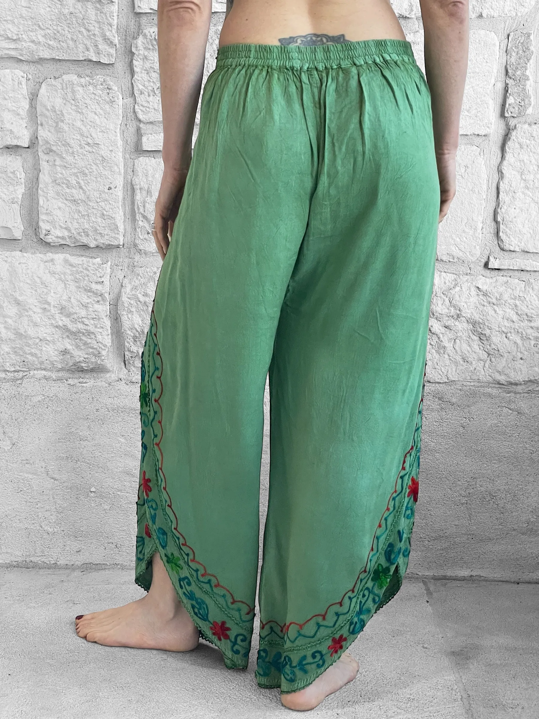 'Split' Indian Stonewashed Rayon Pants - Light Green