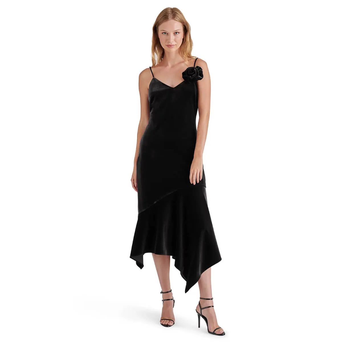 Steve Madden Lucille Velvet Rosette Midi Dress