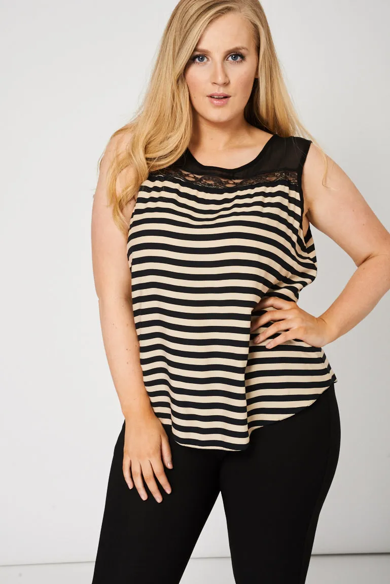 Striped Black And Beige Sleeveless Top