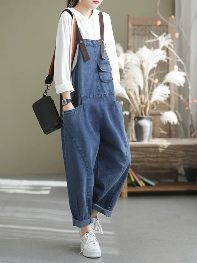 Stylish Denim Casual Loose Western Dungarees Overalls