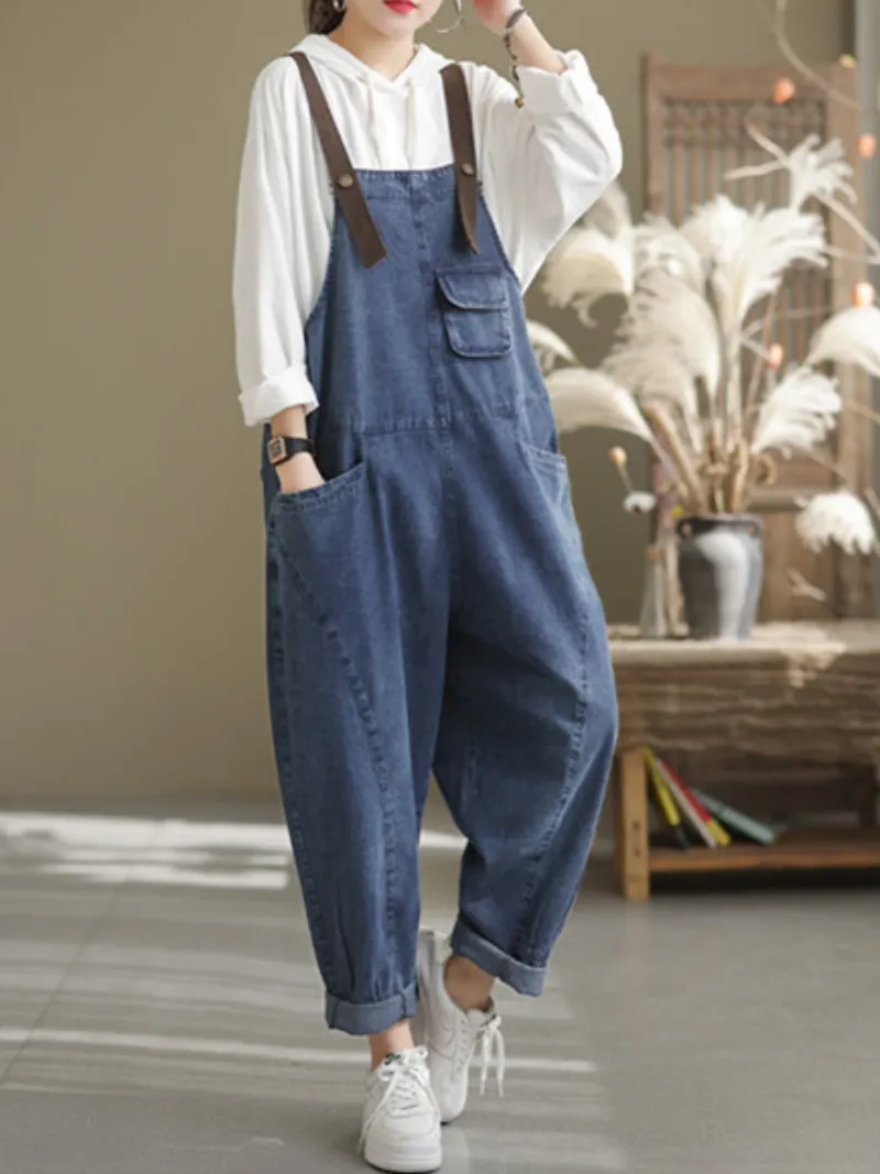 Stylish Denim Casual Loose Western Dungarees Overalls