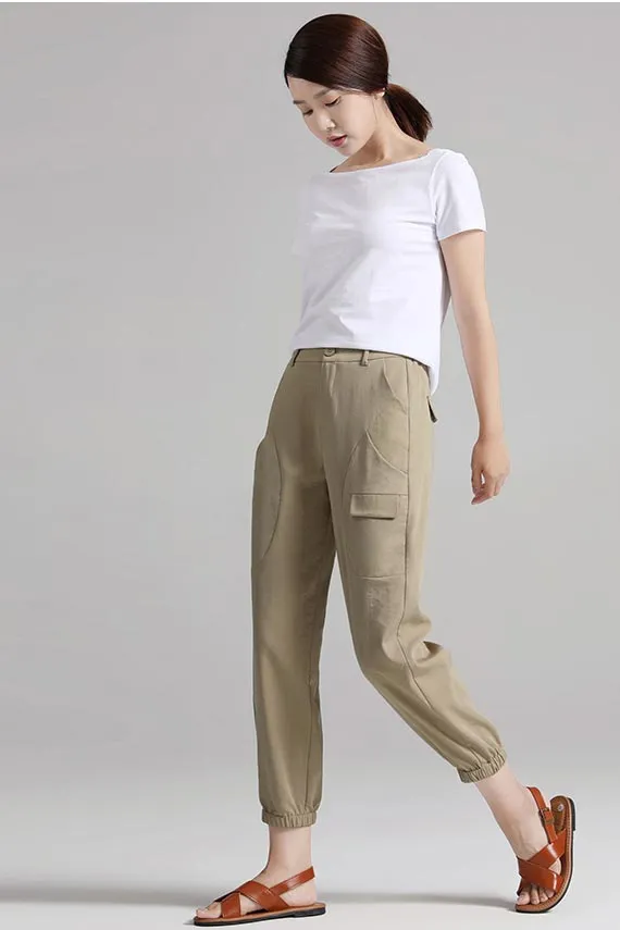 Summer's new slim khaki pants little above ankle length J123