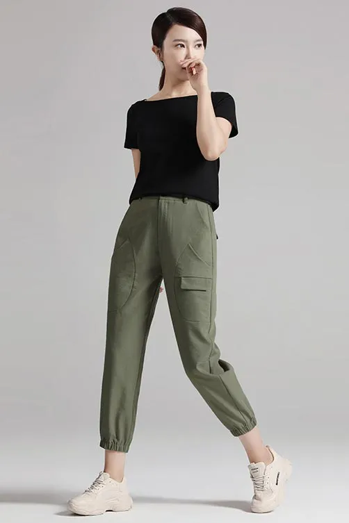 Summer's new slim khaki pants little above ankle length J123