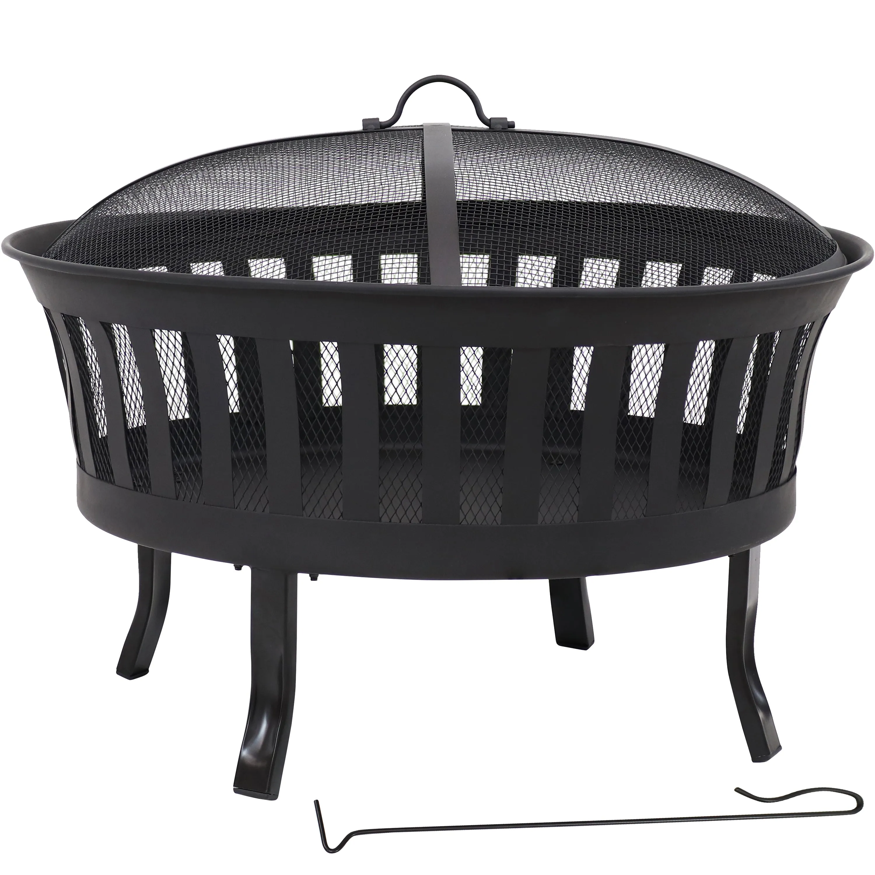 Sunnydaze 25" Steel Mesh Stripe Cutout Fire Pit with Spark Screen