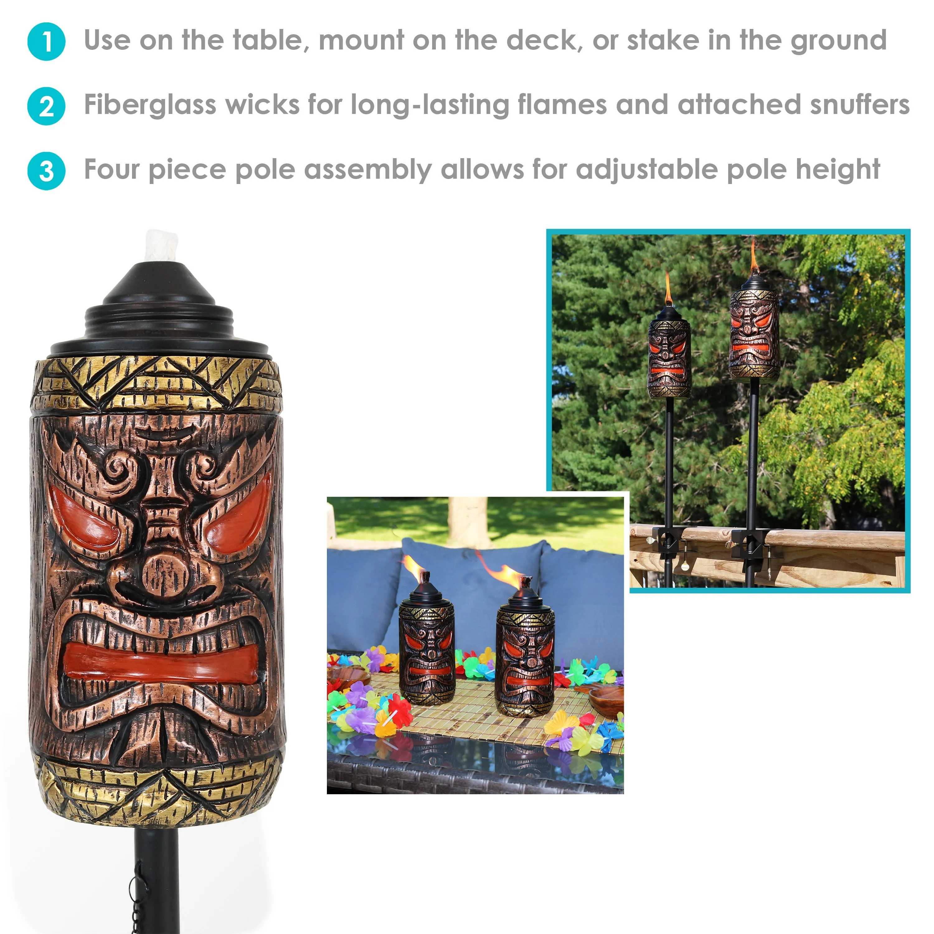 Sunnydaze 3-in-1 Tiki Face Outdoor Patio Torch