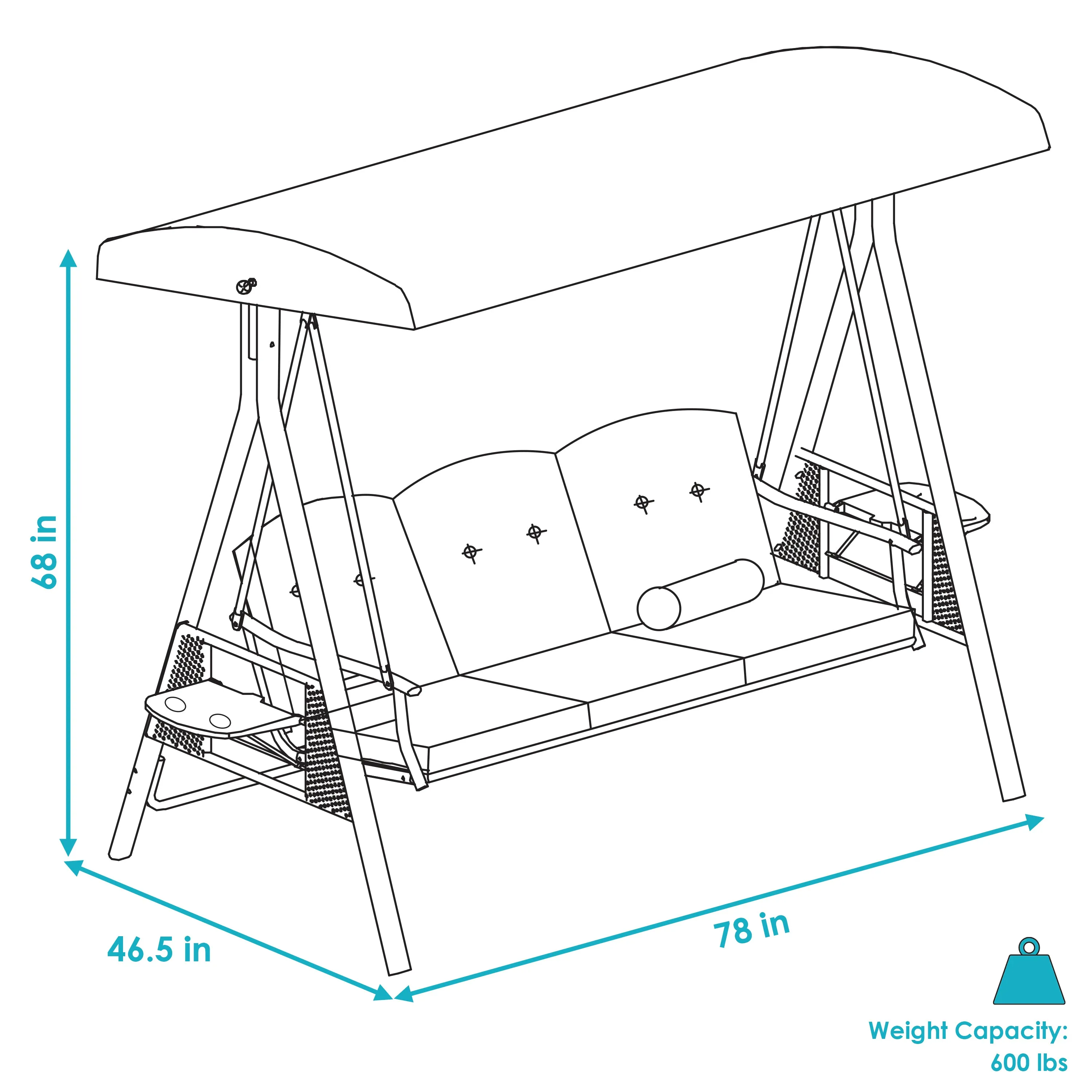 Sunnydaze 3-Person Patio Swing with Adjustable Canopy and Cushions