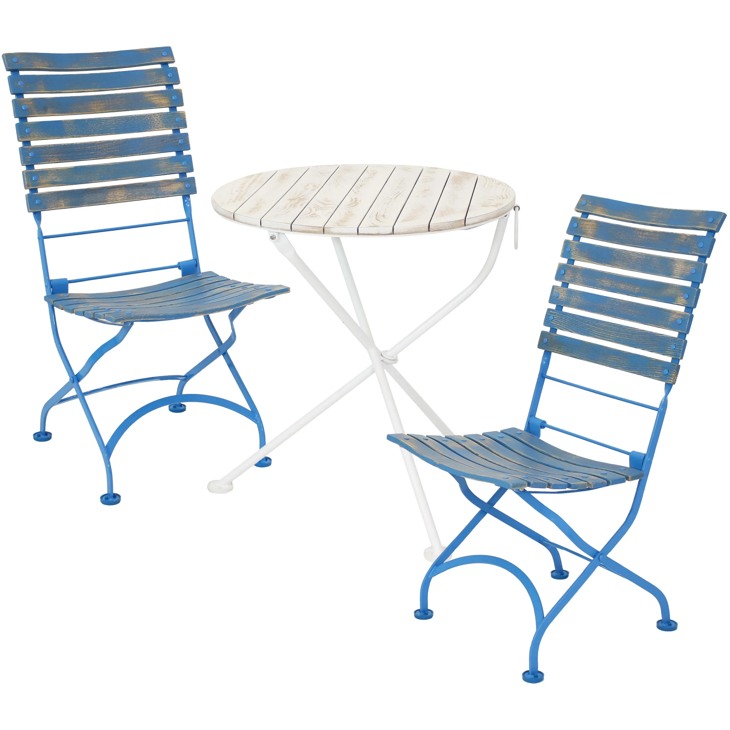 Sunnydaze Café Couleur 3-Piece Wood Folding Bistro Table and Chair Set - Blue