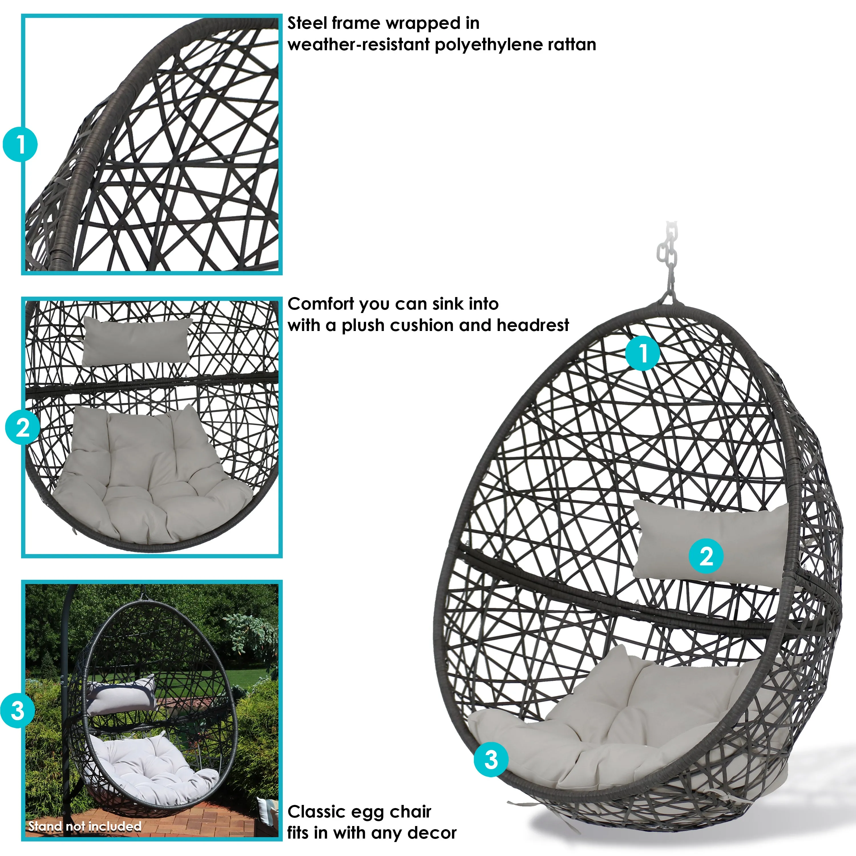 Sunnydaze Caroline Outdoor Hanging Egg Chair with Cushion