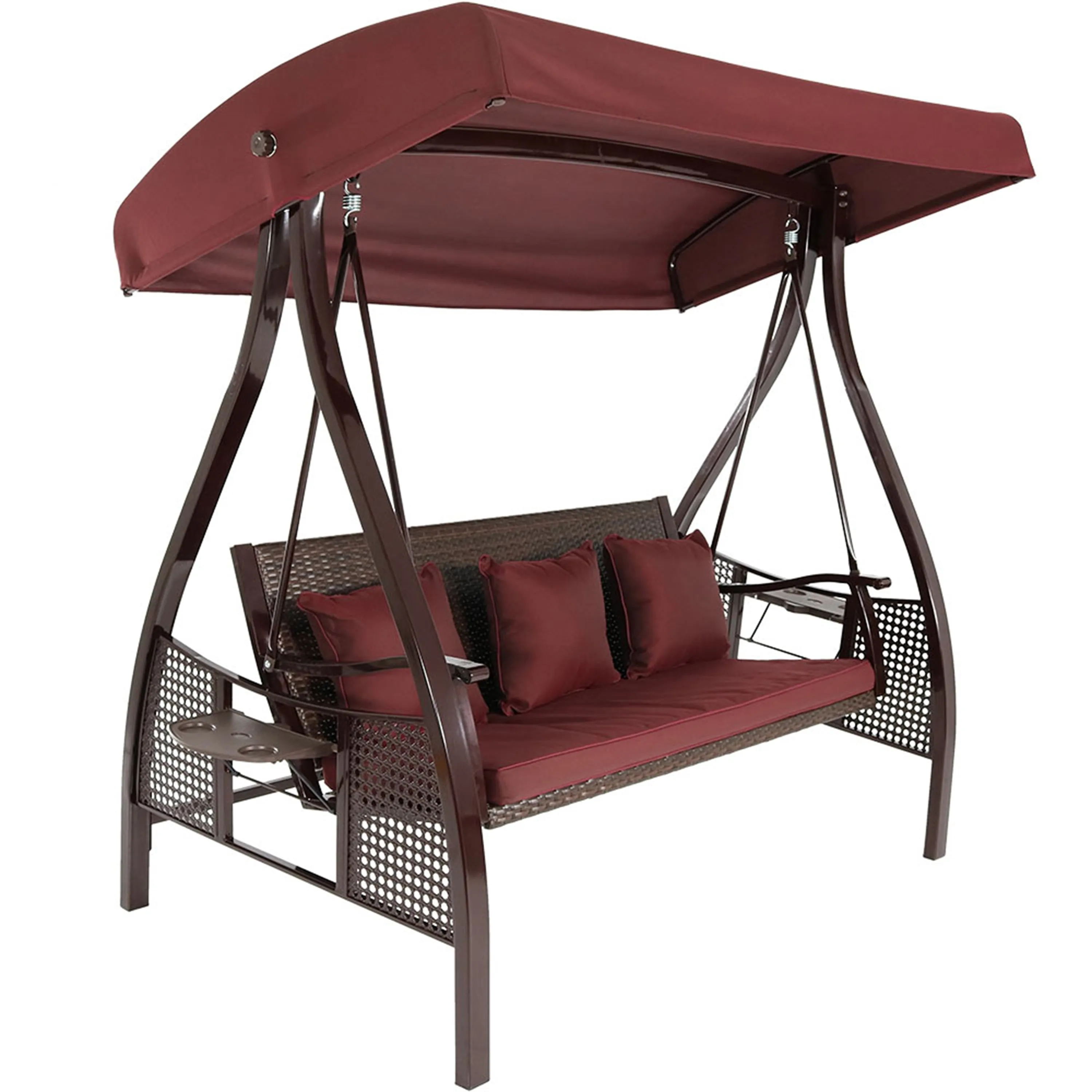 Sunnydaze Deluxe 3-Person Patio Swing with Canopy and Side Tables