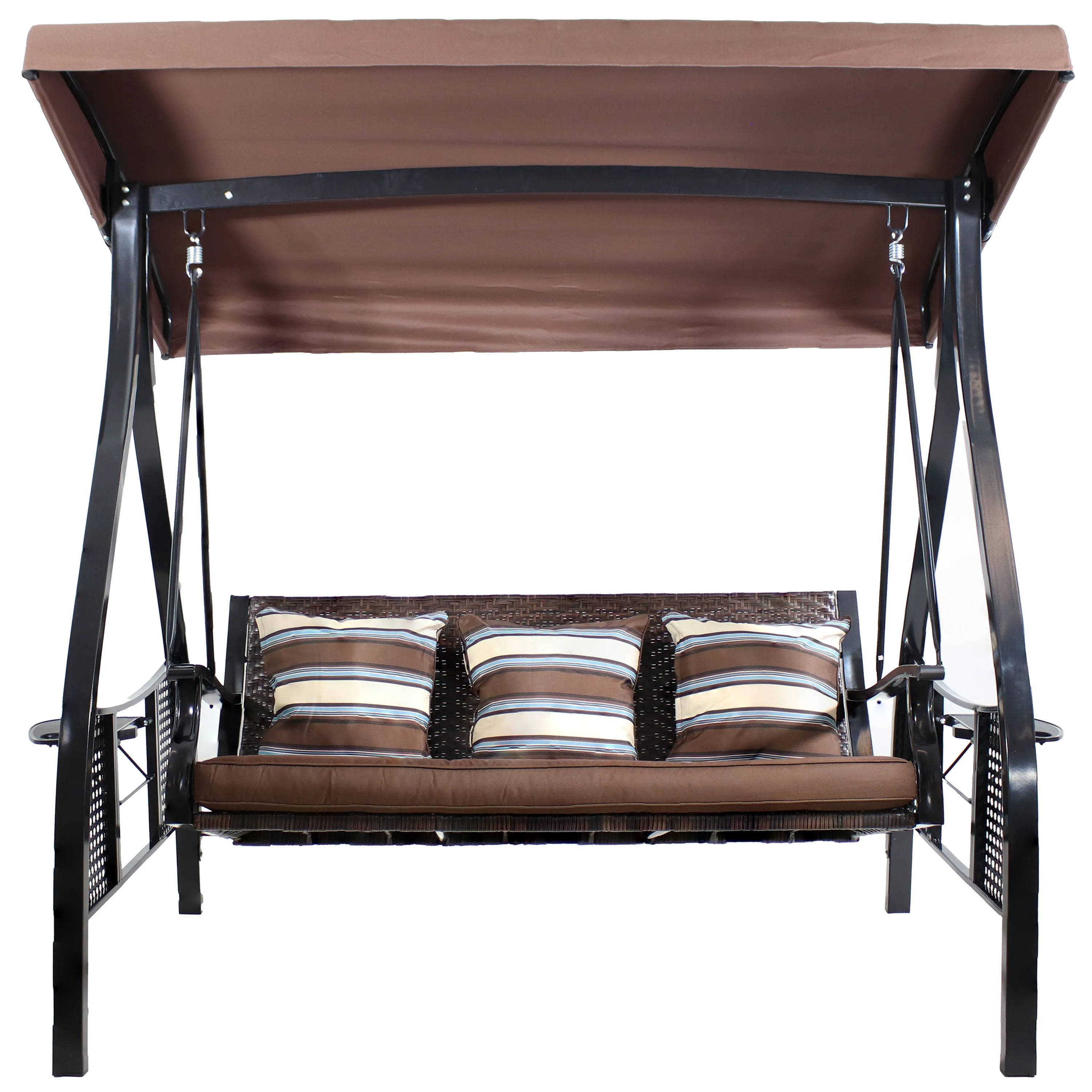 Sunnydaze Deluxe 3-Person Patio Swing with Canopy and Side Tables