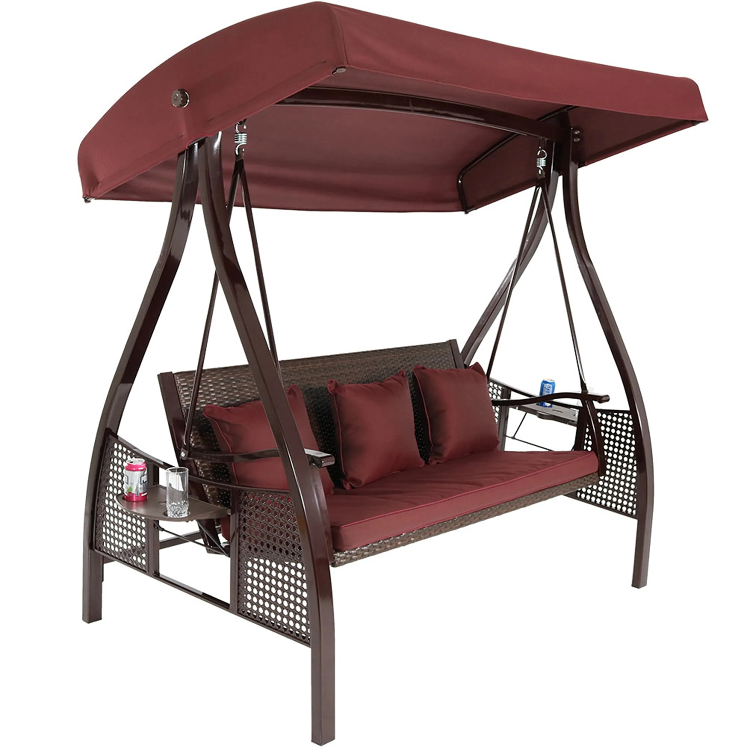 Sunnydaze Deluxe 3-Person Patio Swing with Canopy and Side Tables