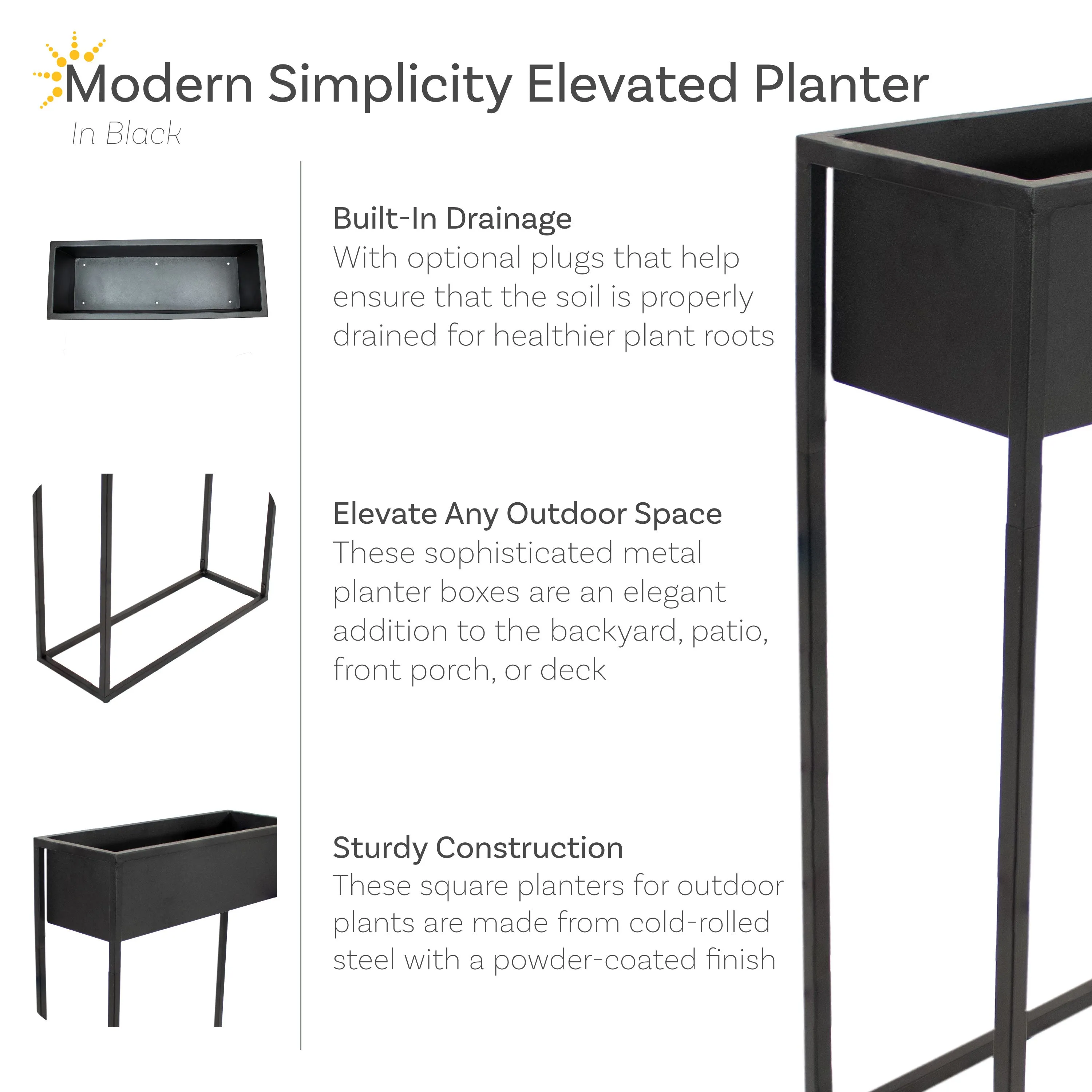 Sunnydaze Modern Simplicity Metal Raised Planter Box with Legs - Black - 27.5"