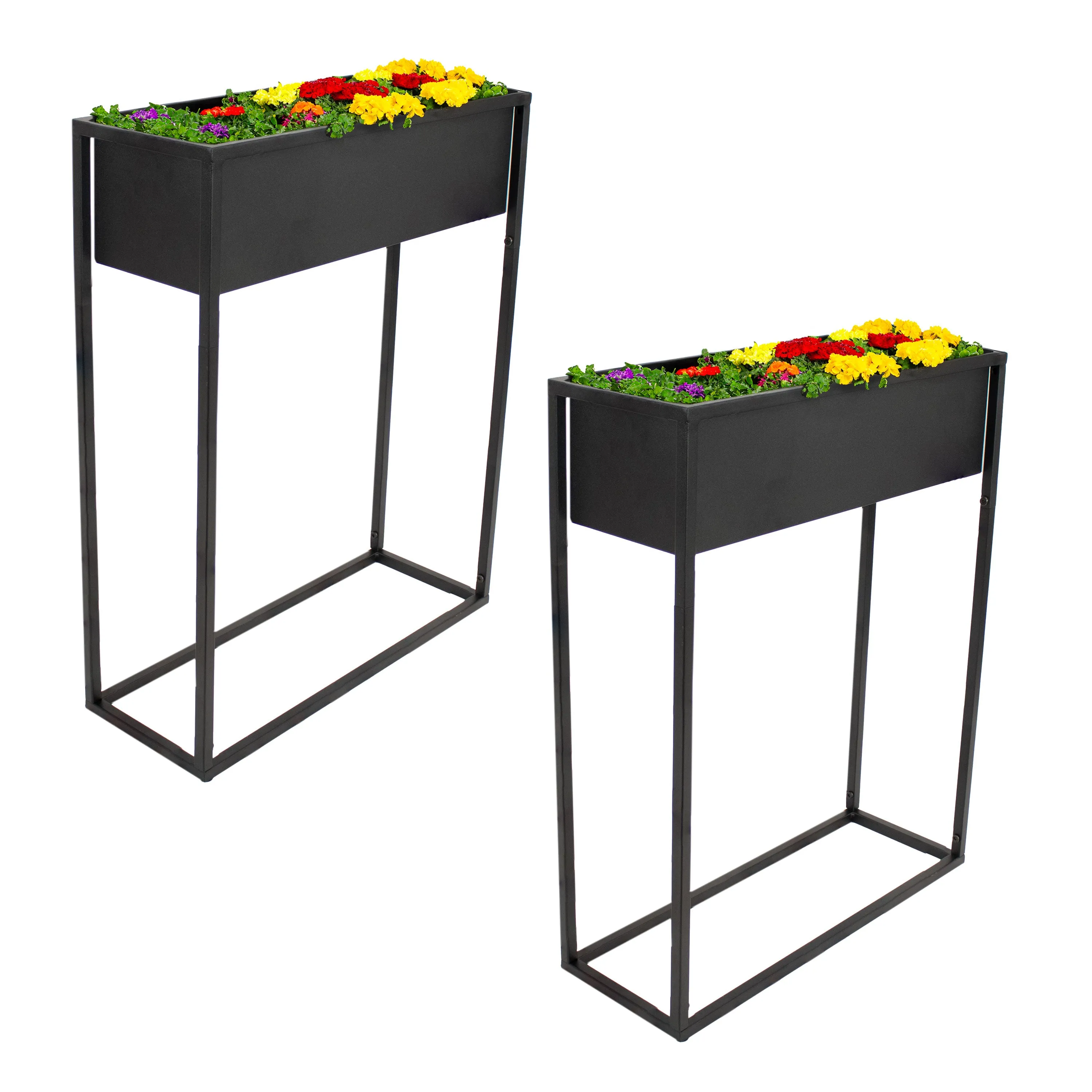 Sunnydaze Modern Simplicity Metal Raised Planter Box with Legs - Black - 27.5"