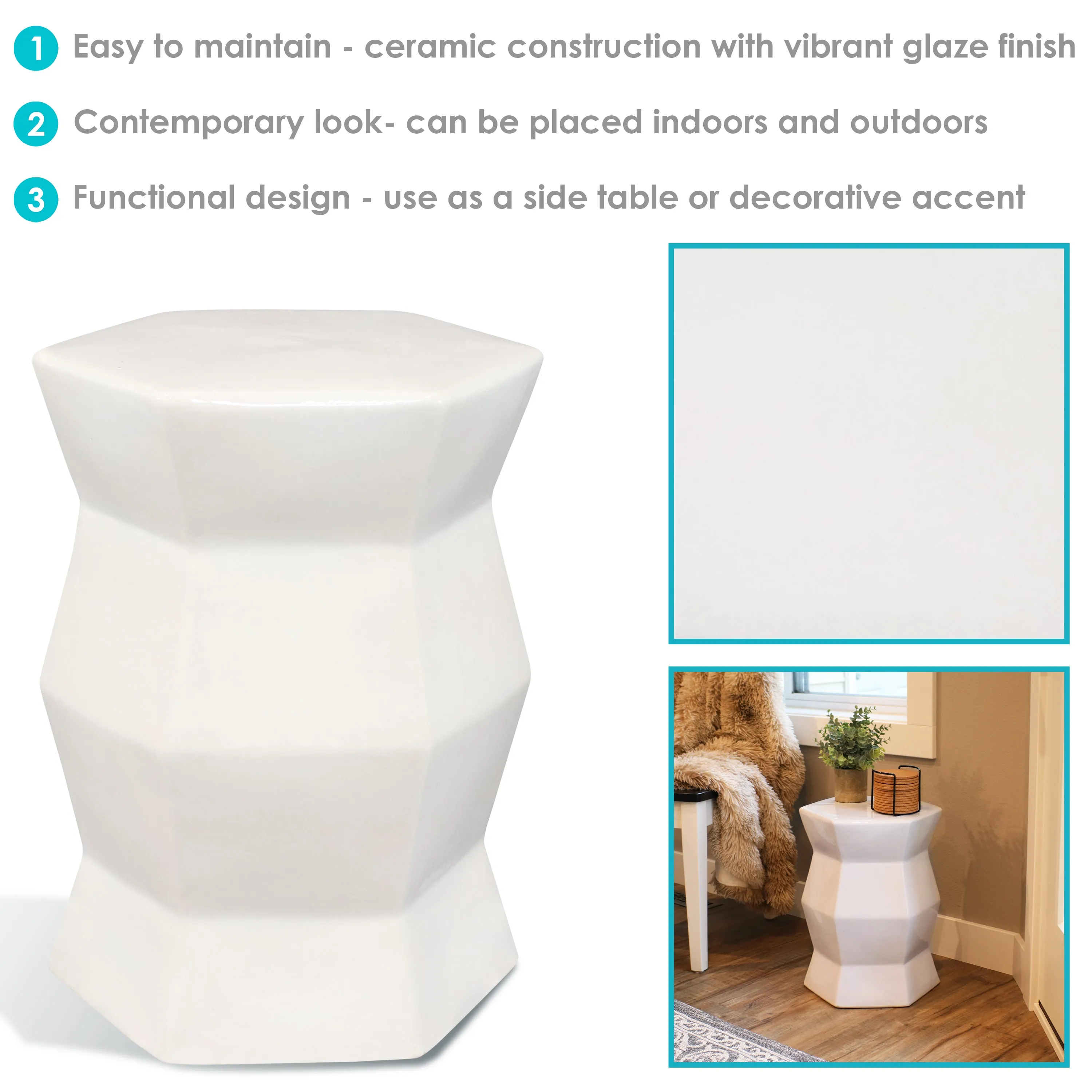 Sunnydaze Moderno Geometric Ceramic Garden Stool Side Table - 17.25"