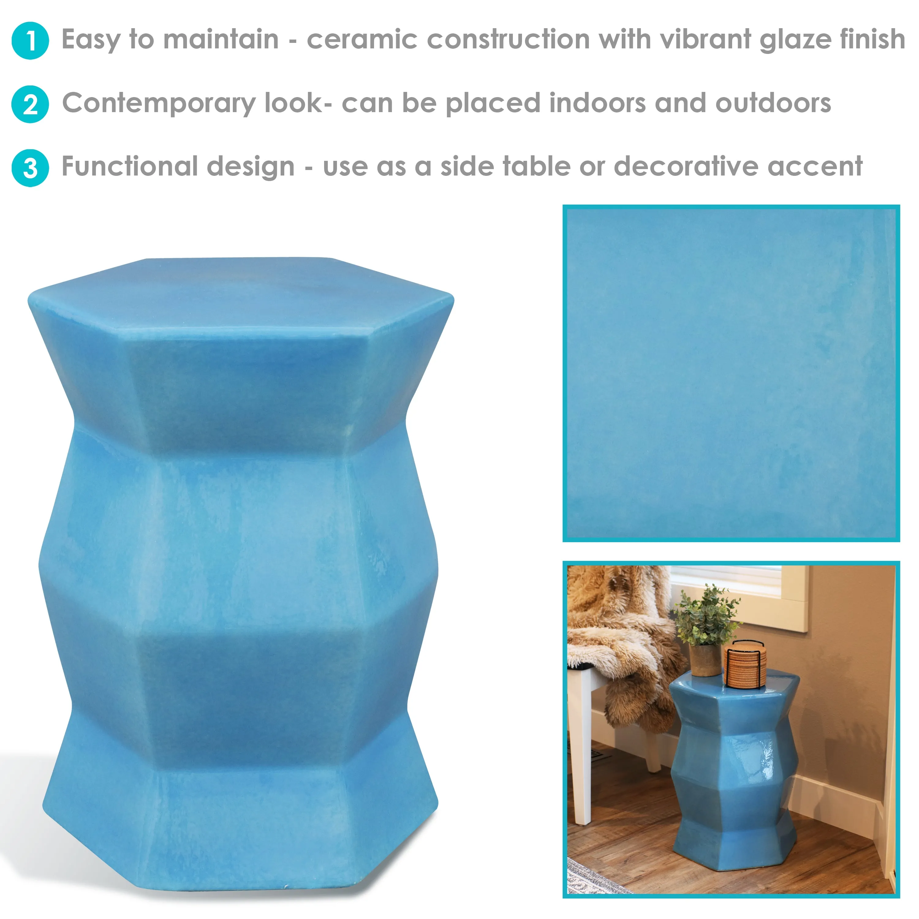 Sunnydaze Moderno Geometric Ceramic Garden Stool Side Table - 17.25"