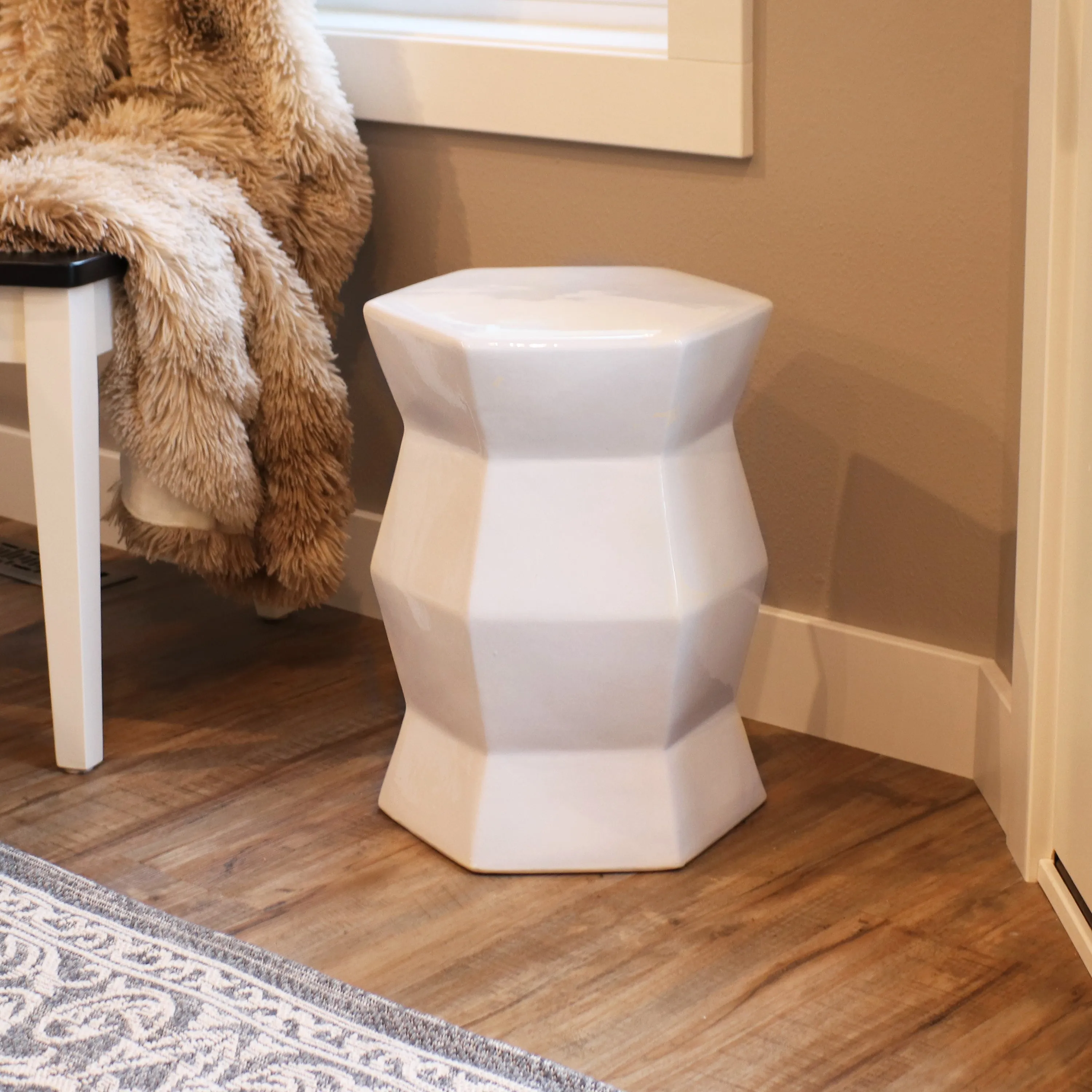 Sunnydaze Moderno Geometric Ceramic Garden Stool Side Table - 17.25"