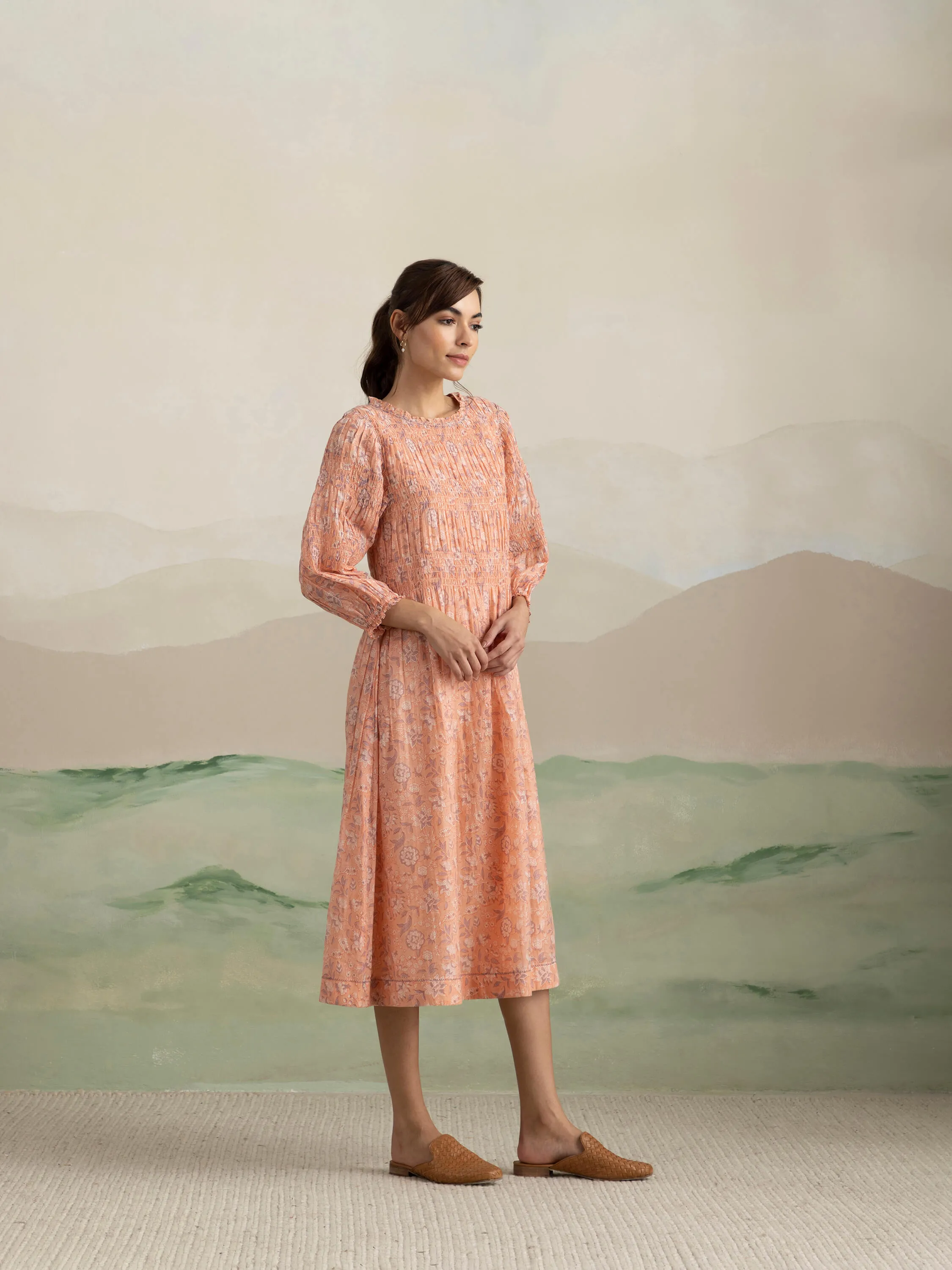 Sunset Bird Smock Midi Dress