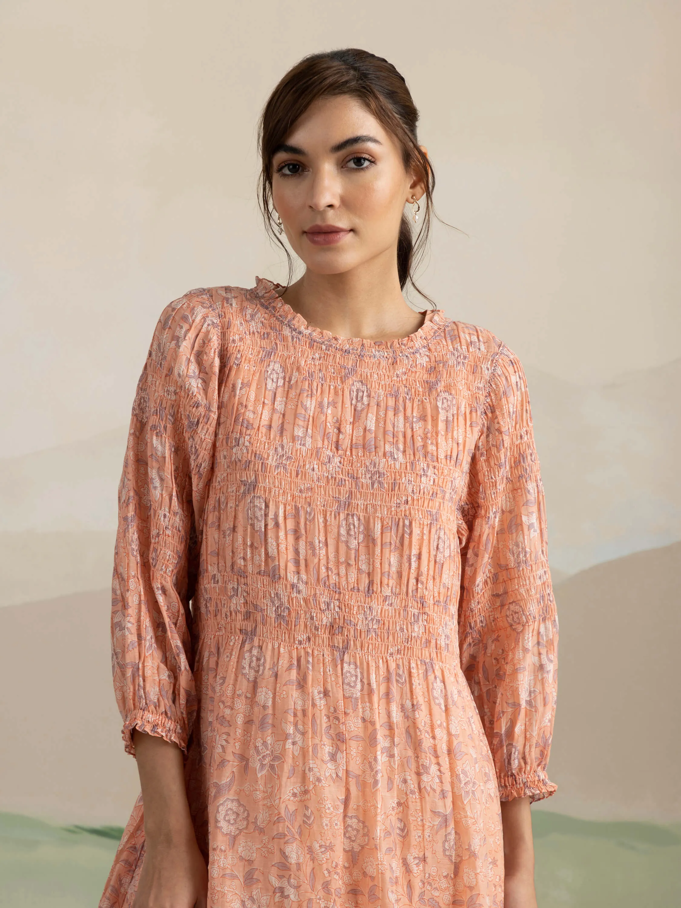 Sunset Bird Smock Midi Dress