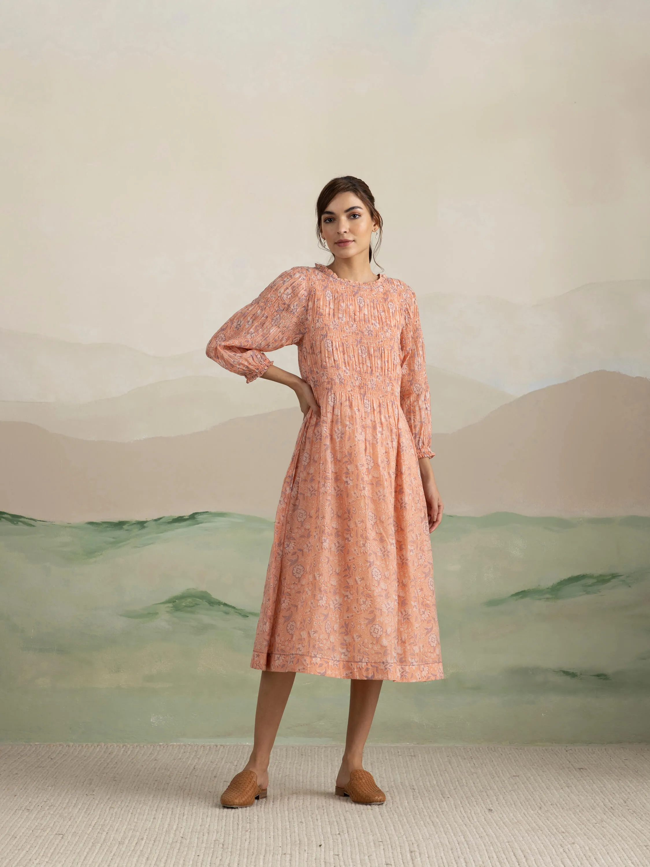 Sunset Bird Smock Midi Dress