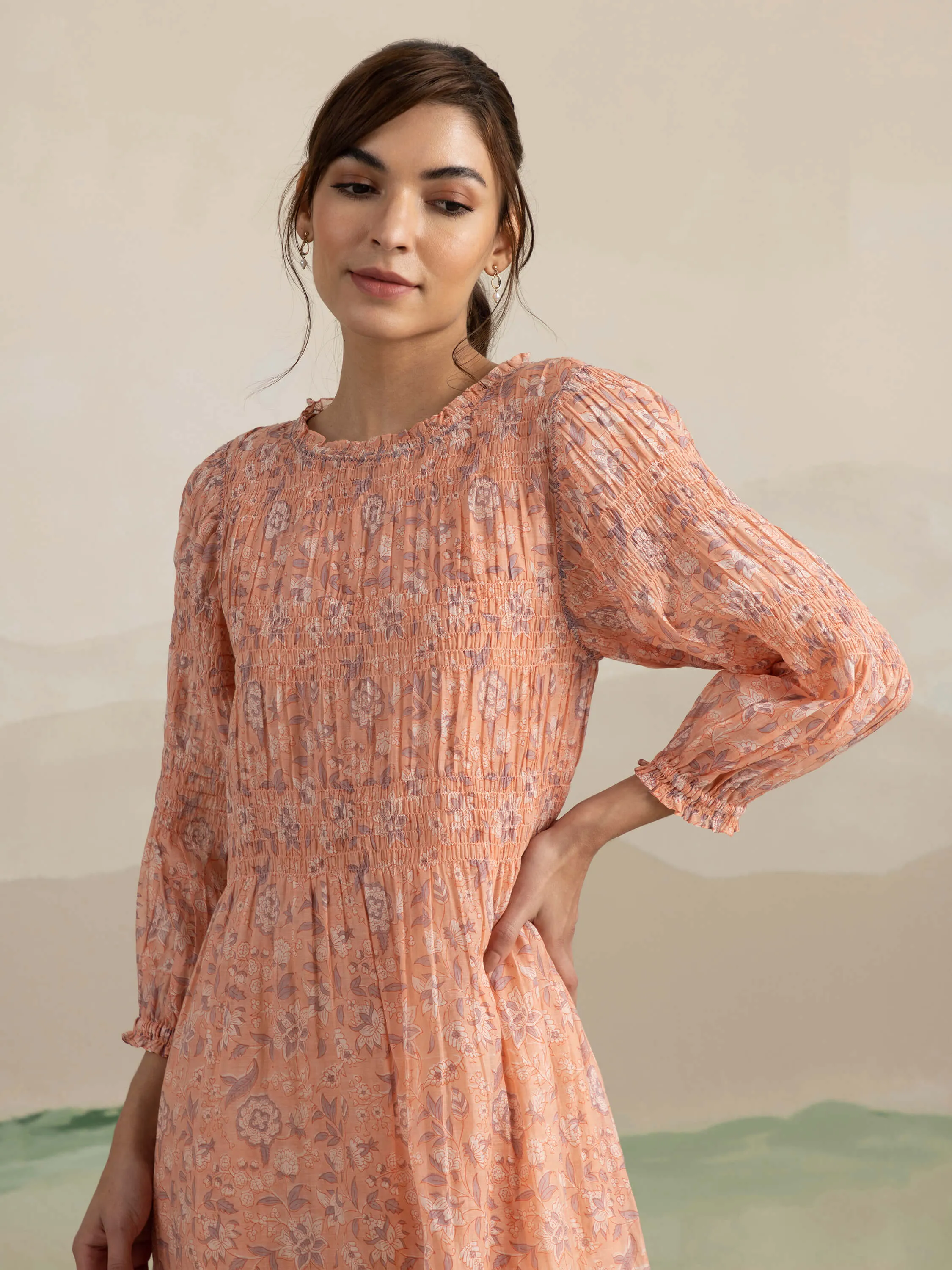 Sunset Bird Smock Midi Dress