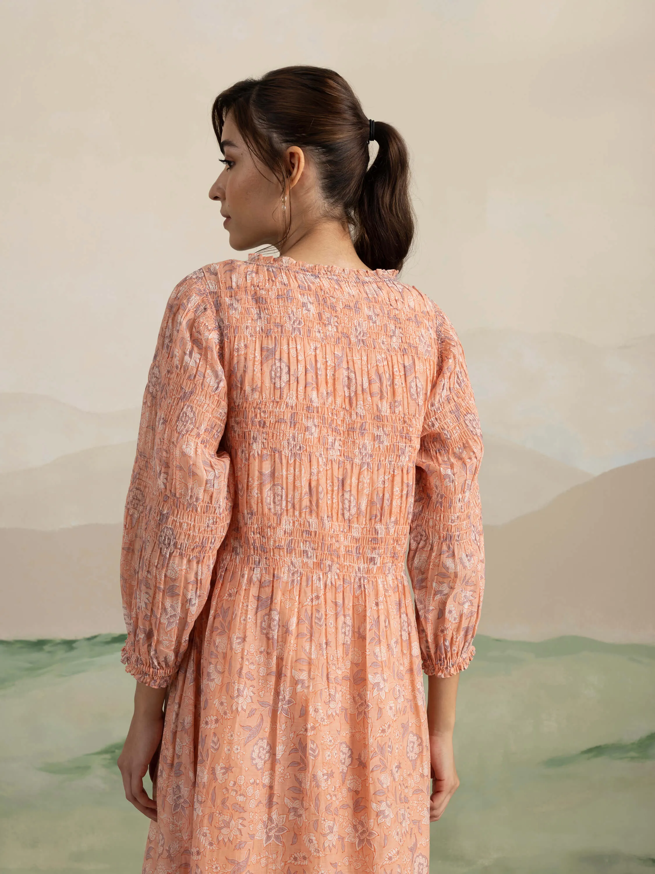 Sunset Bird Smock Midi Dress