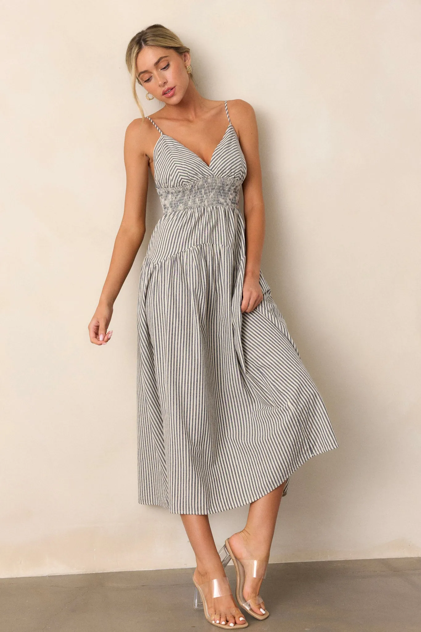 Sweet Harmony Navy Stripe Sleeveless Midi Dress