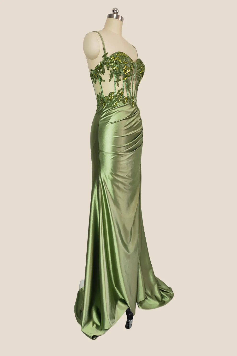 Sweetheart Sage Green Appliques Long Dress