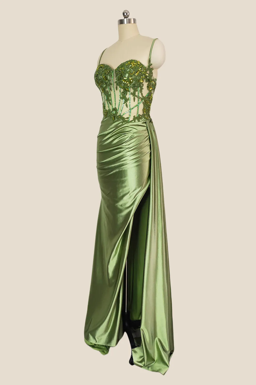 Sweetheart Sage Green Appliques Long Dress