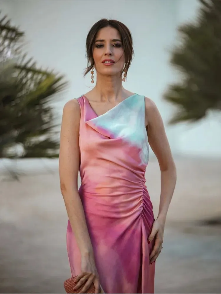 Talia - Shawl neck tie dye dress