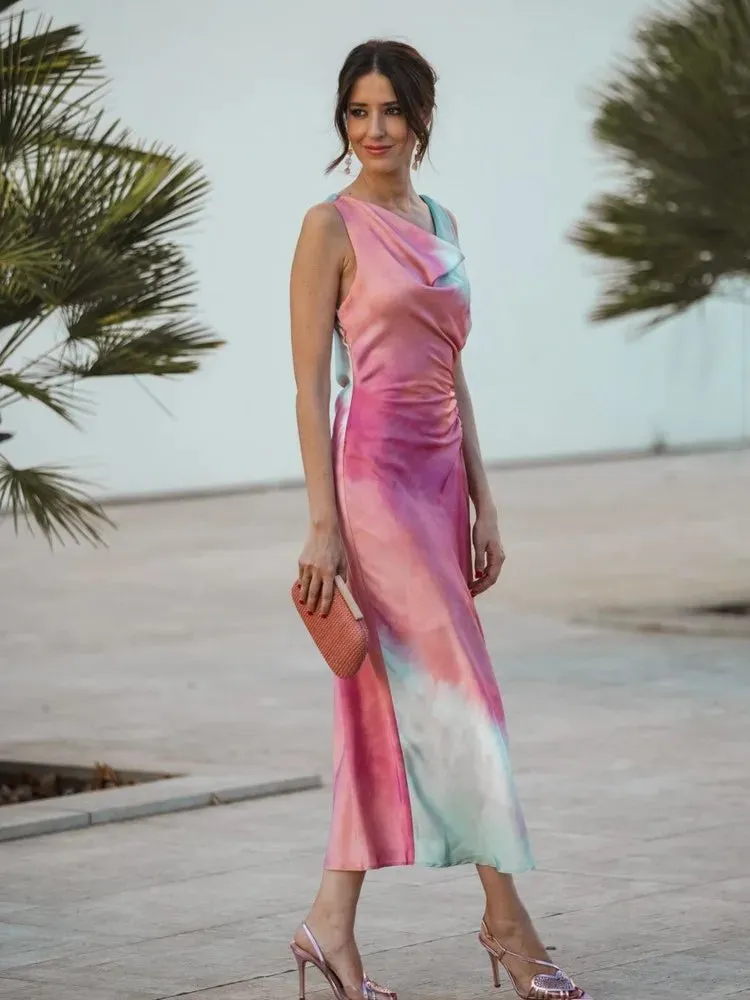 Talia - Shawl neck tie dye dress