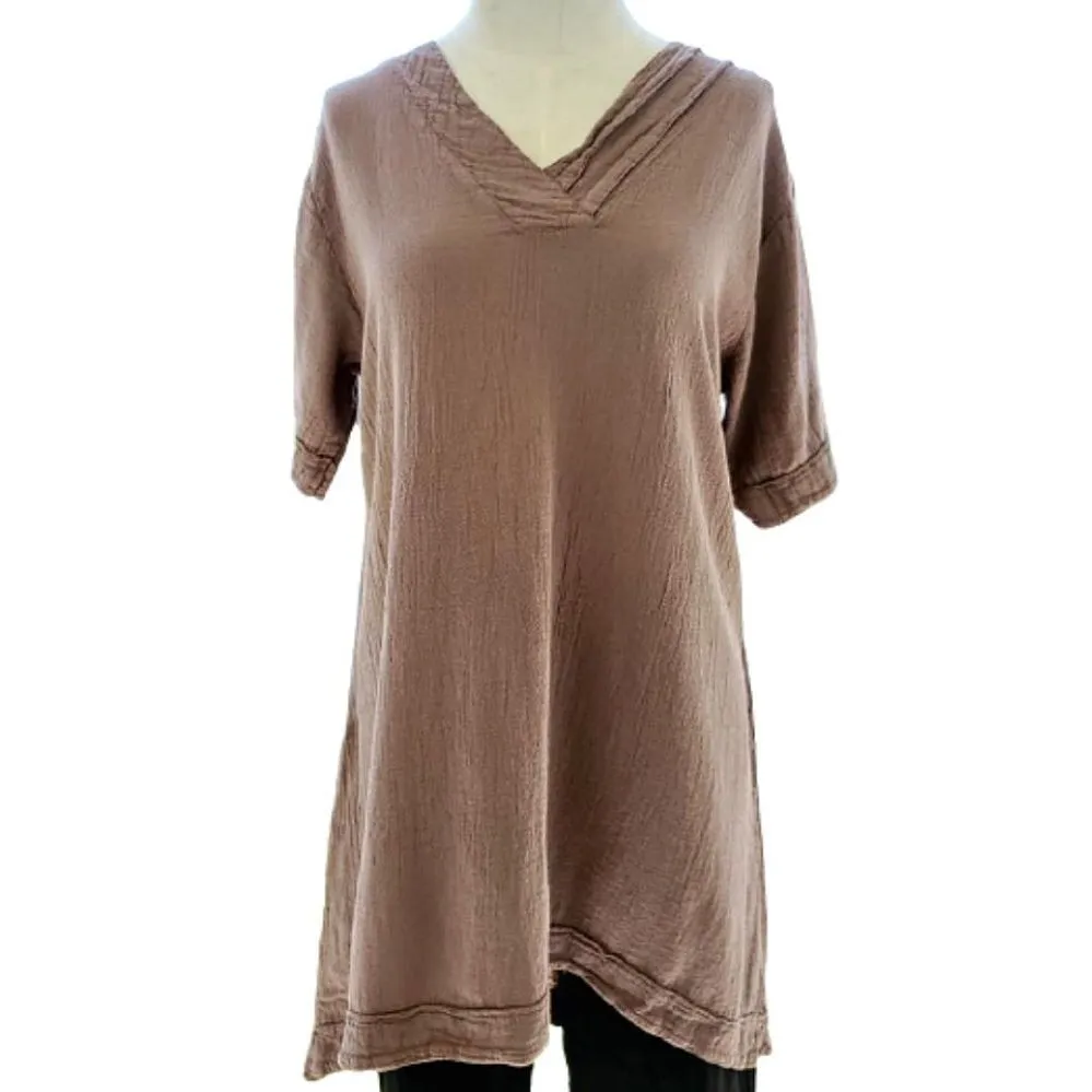 Tawny Sale Petite Style Hi-Low Tunic Top 100% Cotton Gauze