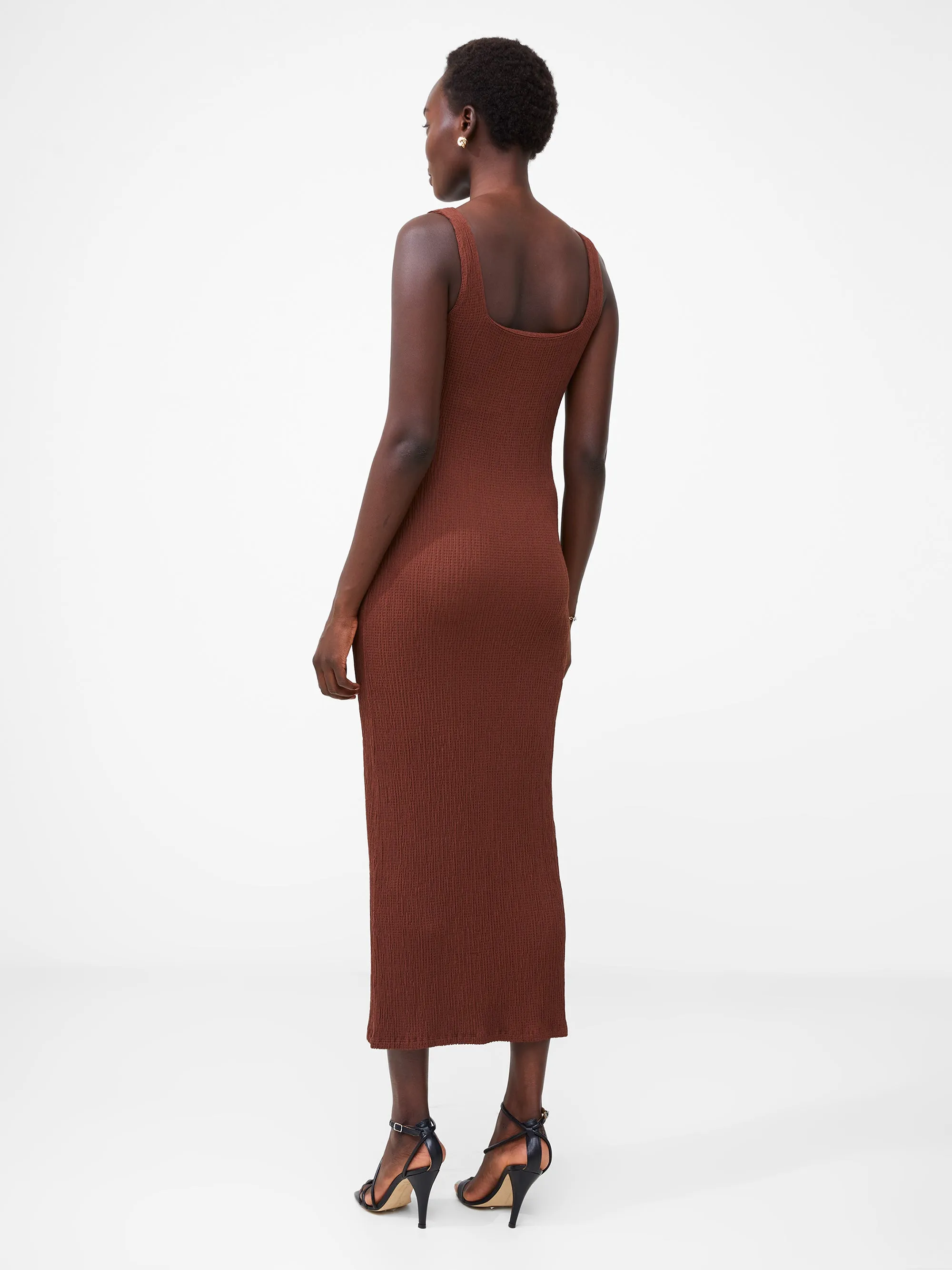 Textured Square Neck Midi Dress