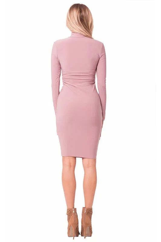 THE MYSTYLEMODE MAUVE ESSENTIAL DOUBLE LINED MOCK NECK MIDI DRESS