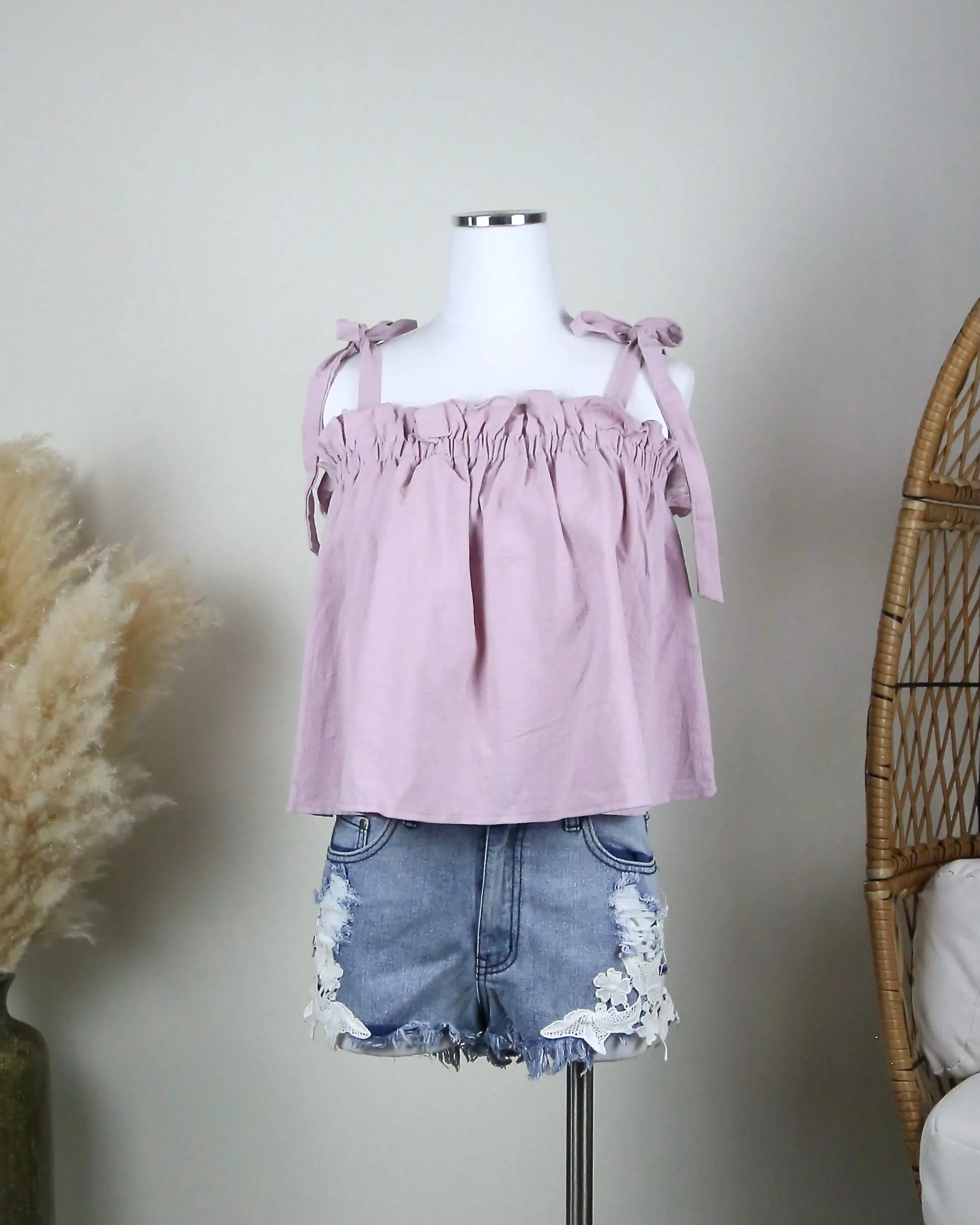 Tied Shoulder Elasticated Neckline Top Blush