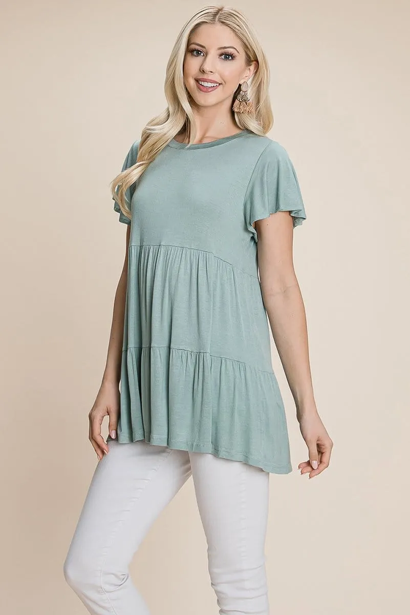 Tiered Pleated Ruffle Tunic Shirt Mini Dress