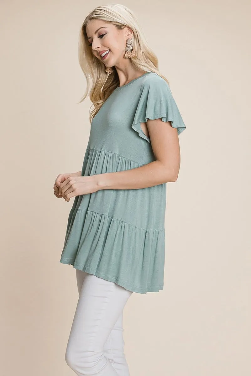 Tiered Pleated Ruffle Tunic Shirt Mini Dress