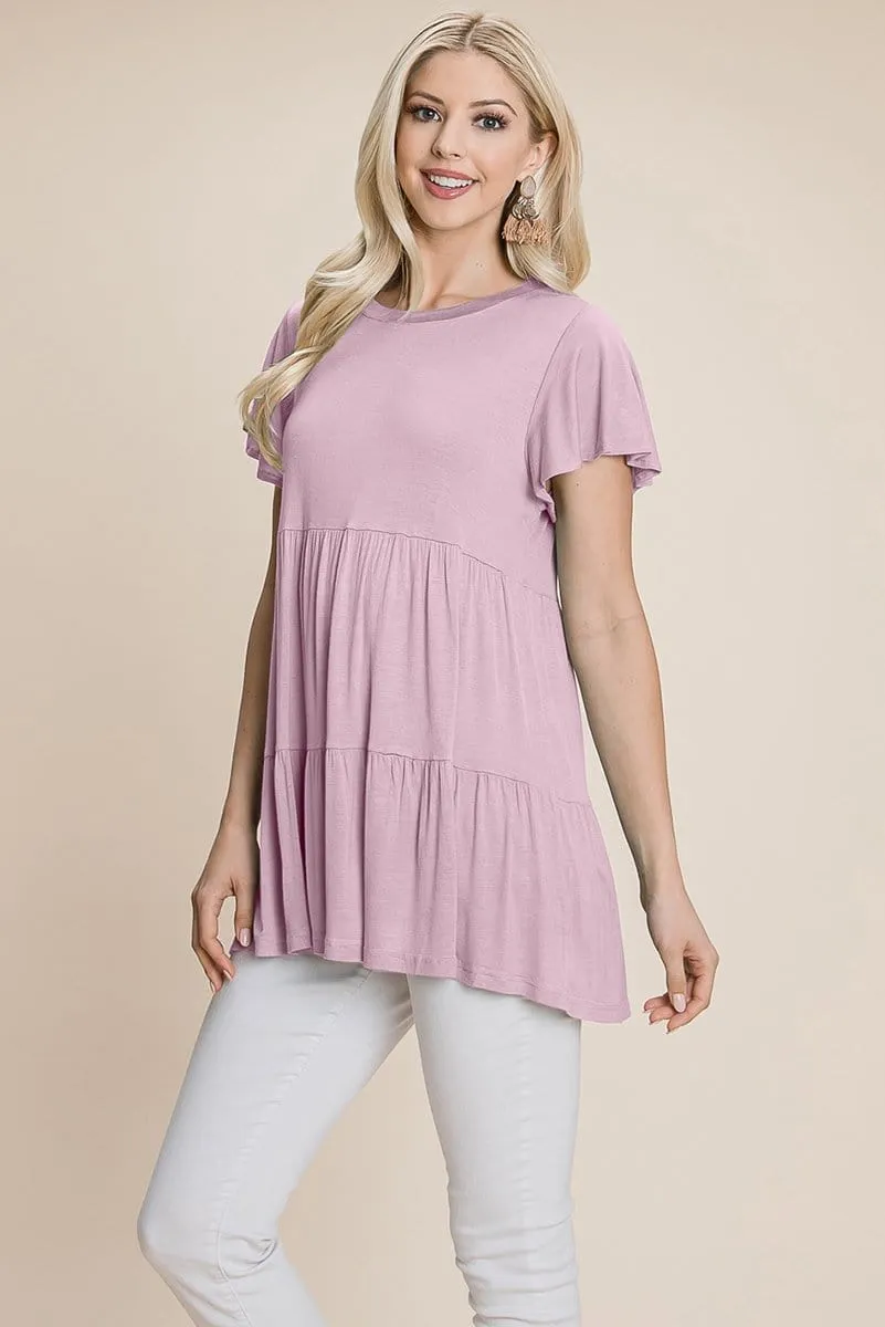 Tiered Pleated Ruffle Tunic Shirt Mini Dress