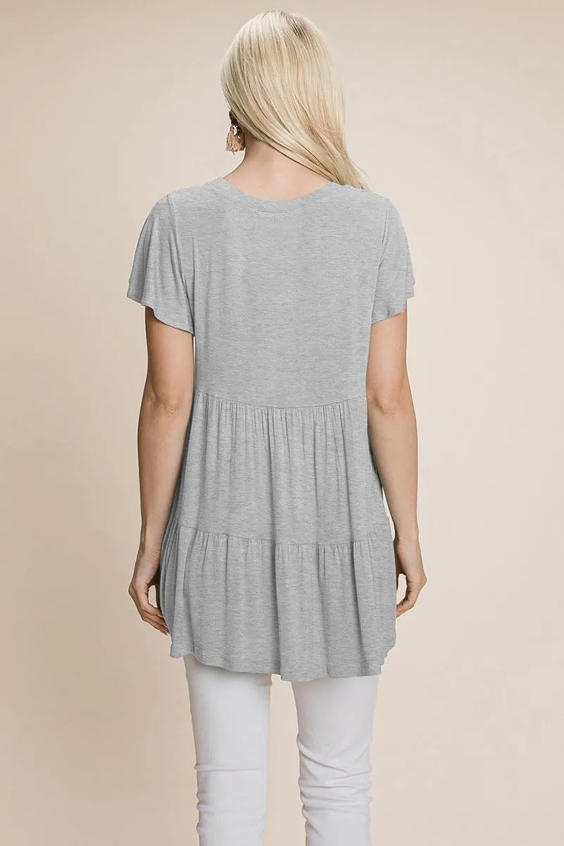 Tiered Pleated Ruffle Tunic Shirt Mini Dress