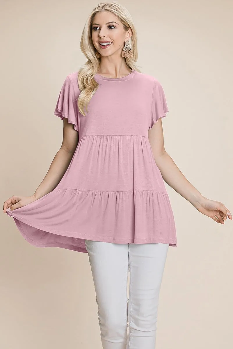 Tiered Pleated Ruffle Tunic Shirt Mini Dress