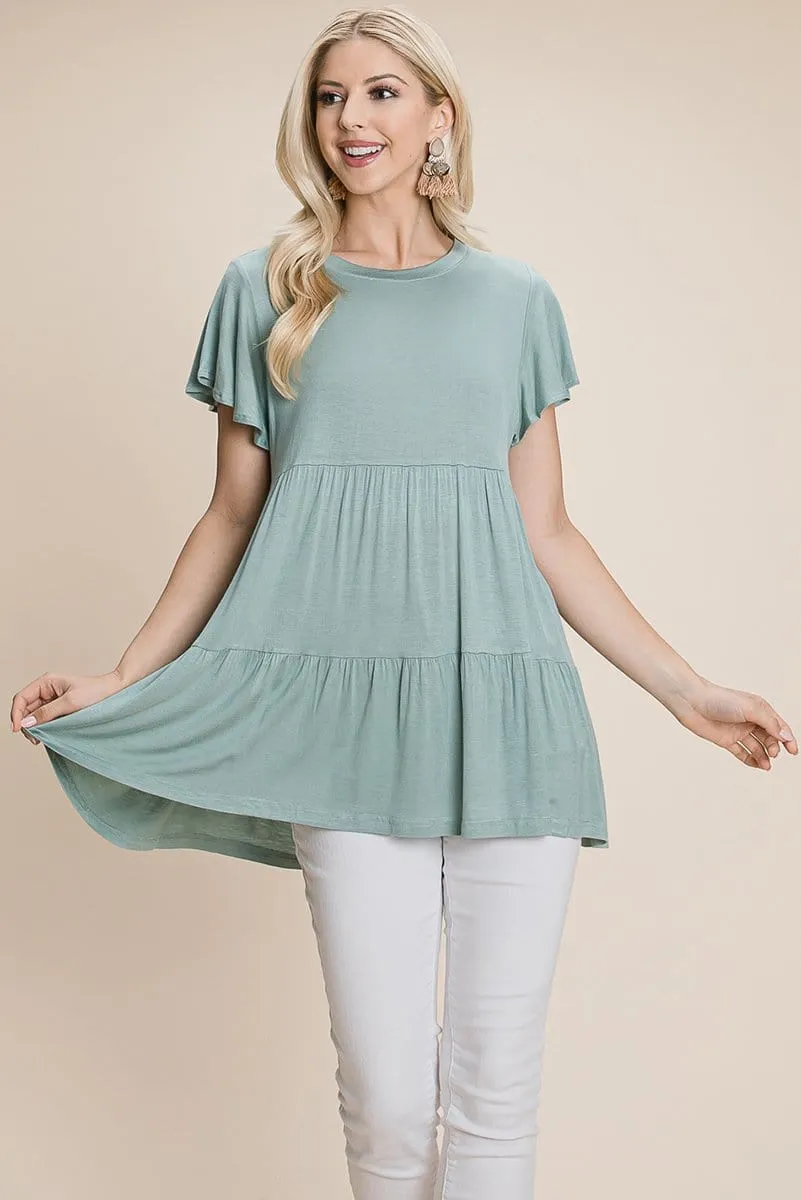 Tiered Pleated Ruffle Tunic Shirt Mini Dress