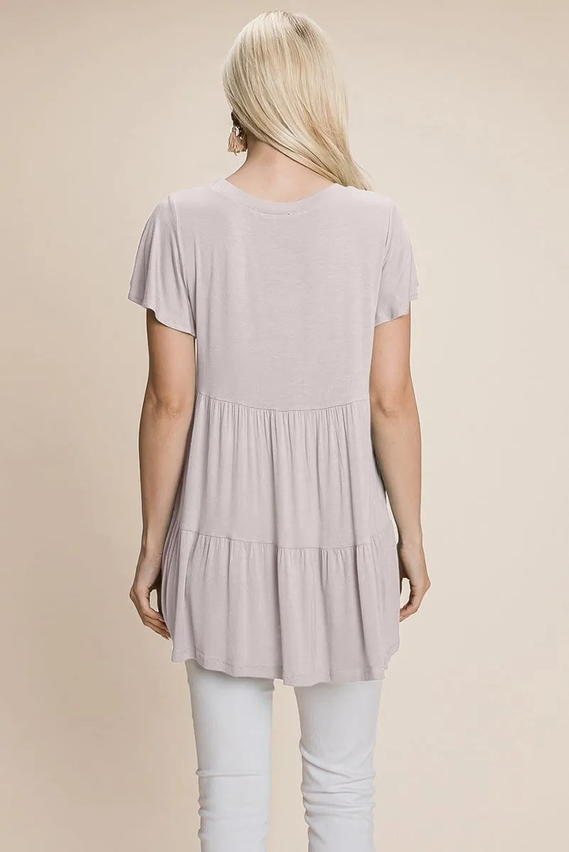 Tiered Pleated Ruffle Tunic Shirt Mini Dress