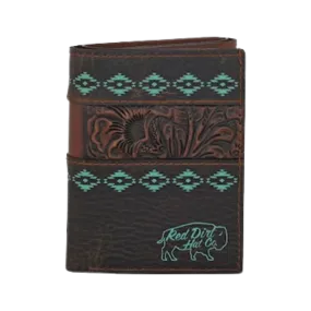 Trenditions Red Dirt Men's Trifold Tooled Accent Turquoise Design Wallet