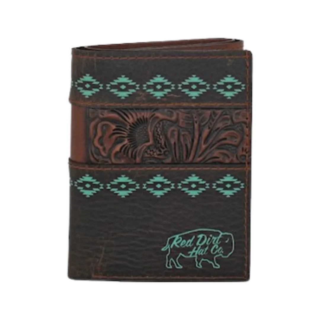 Trenditions Red Dirt Men's Trifold Tooled Accent Turquoise Design Wallet