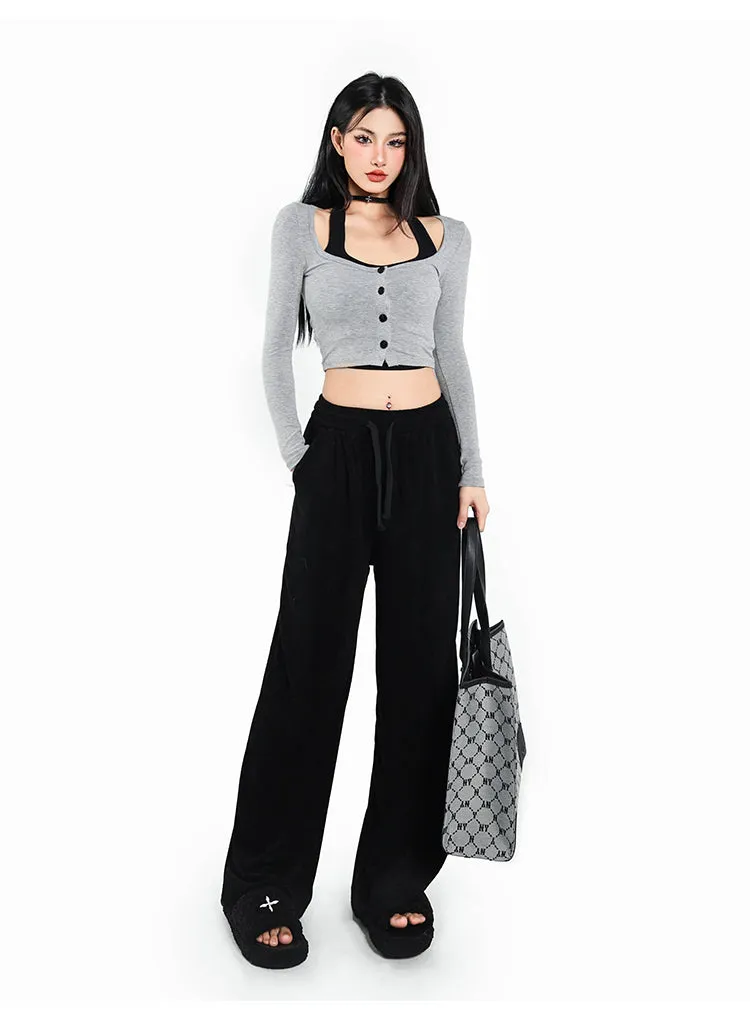 Vera Button Up Long Sleeve Halter Cropped Top