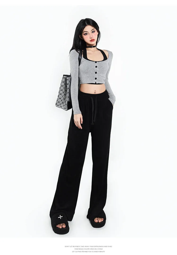 Vera Button Up Long Sleeve Halter Cropped Top