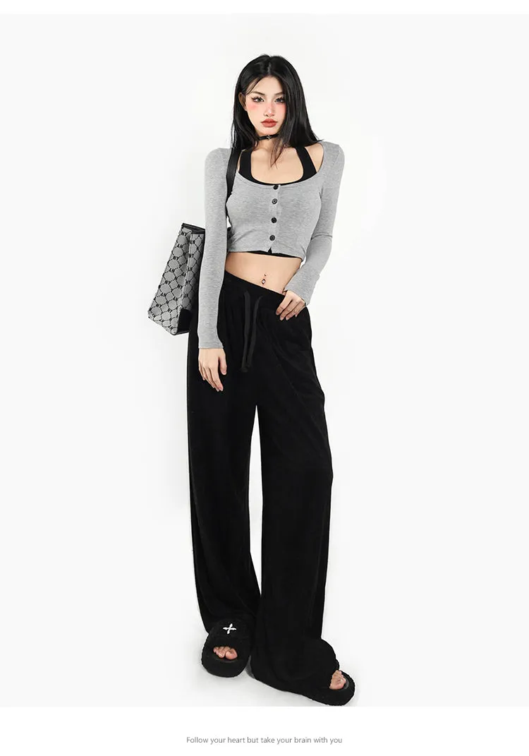 Vera Button Up Long Sleeve Halter Cropped Top