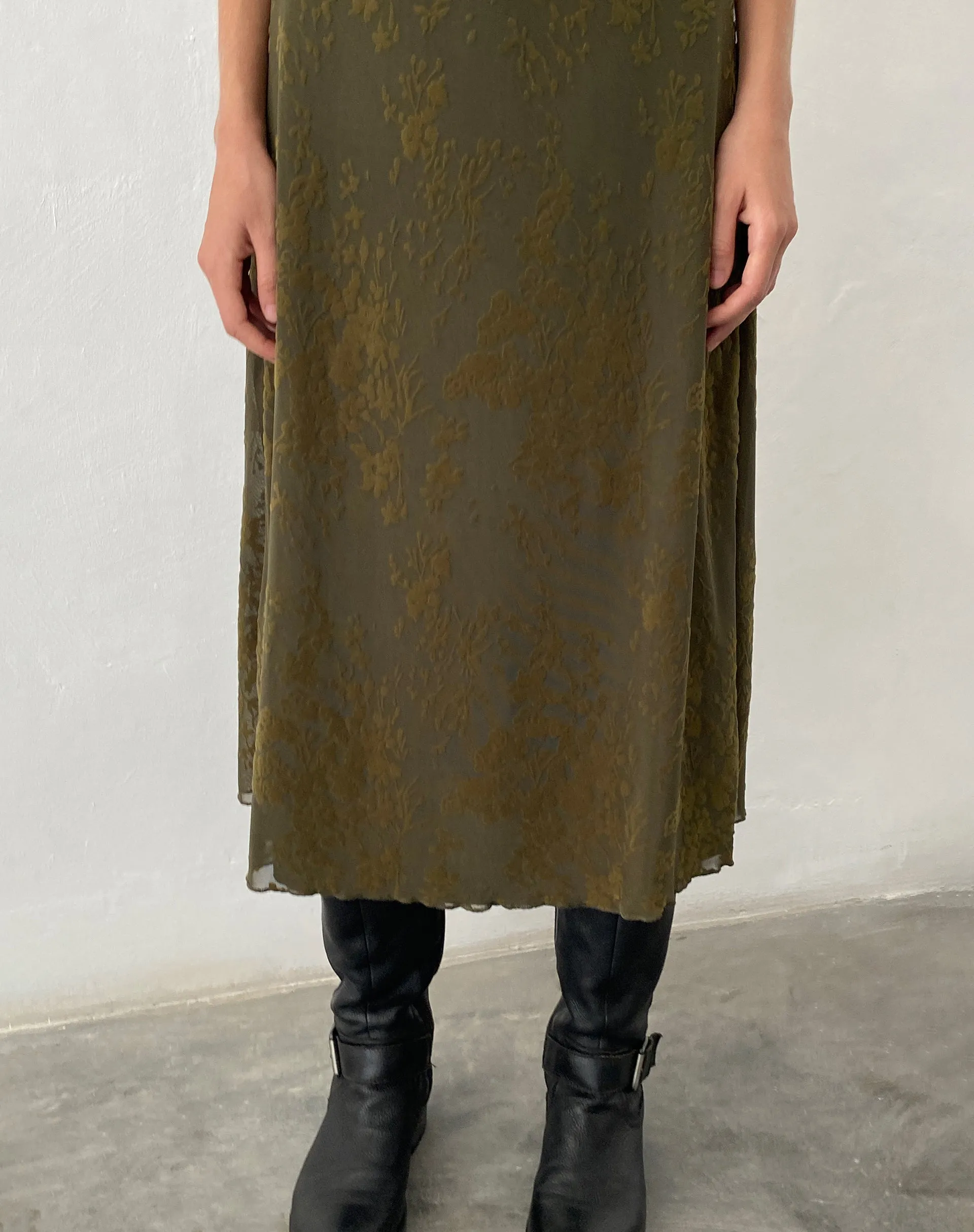 Vilinia Midi Dress in Abstract Botanic Dark Olive