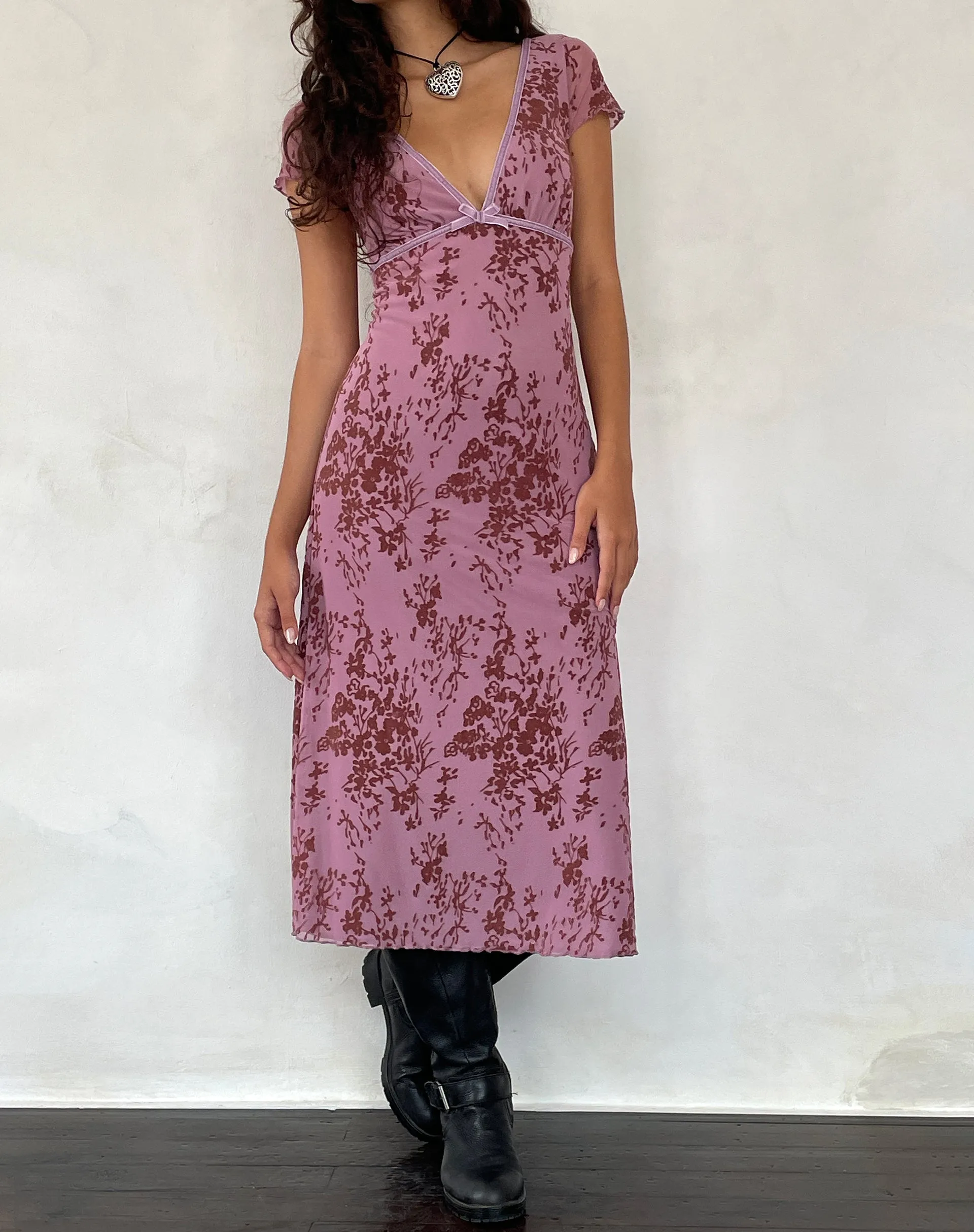 Vilinia Midi Dress in Abstract Botanic Mauve