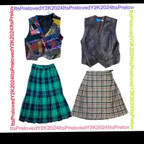 Vintage 1960s midi flared Tartan skirts & waistcoat(RX-499)