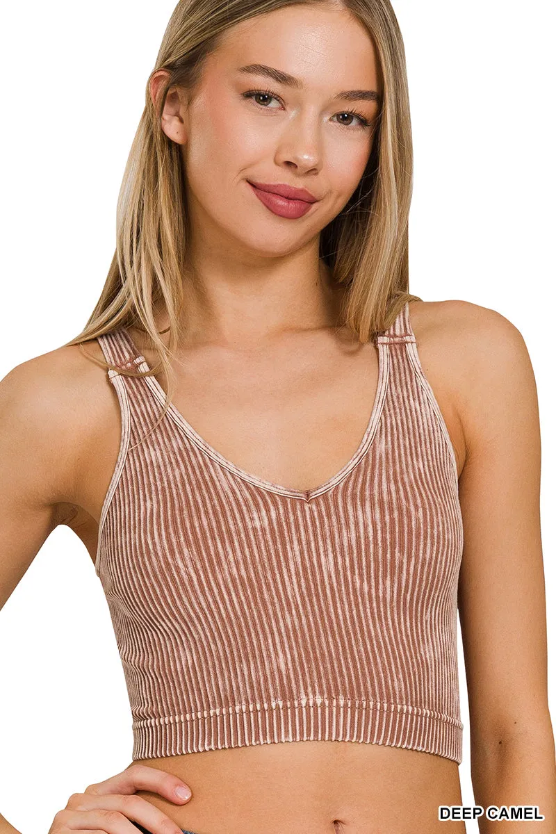 Washed Ribbed V-neck Tank Top